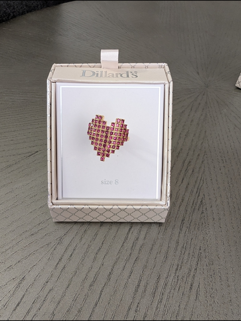 Dillard's Pink Heart Cluster Ring - Size 8